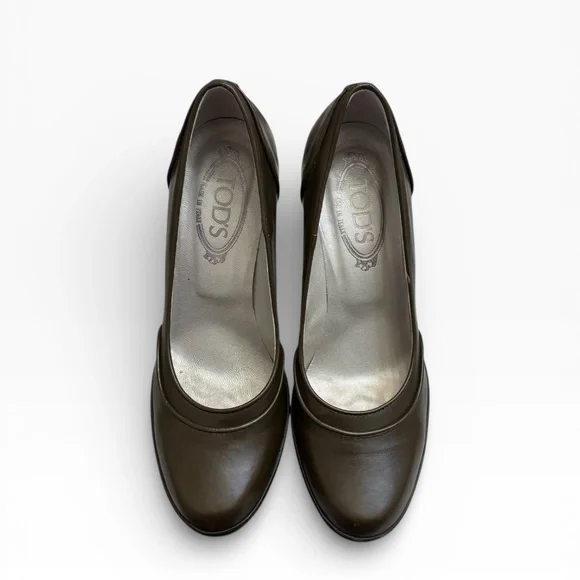 Tod’s ASP décolleté green leather heels pumps shoes 39